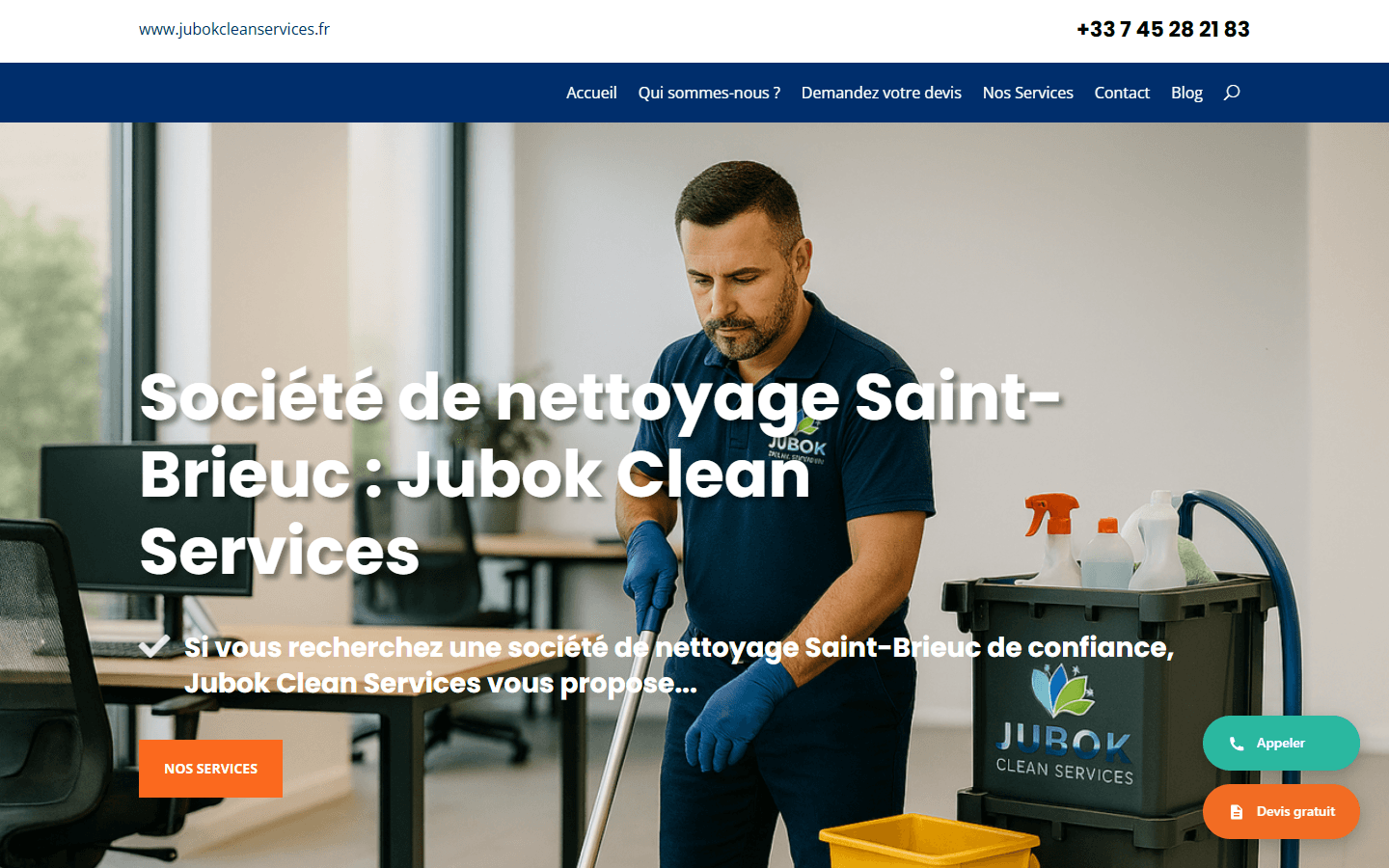 Page d'accueil du site Jubok Clean Services
